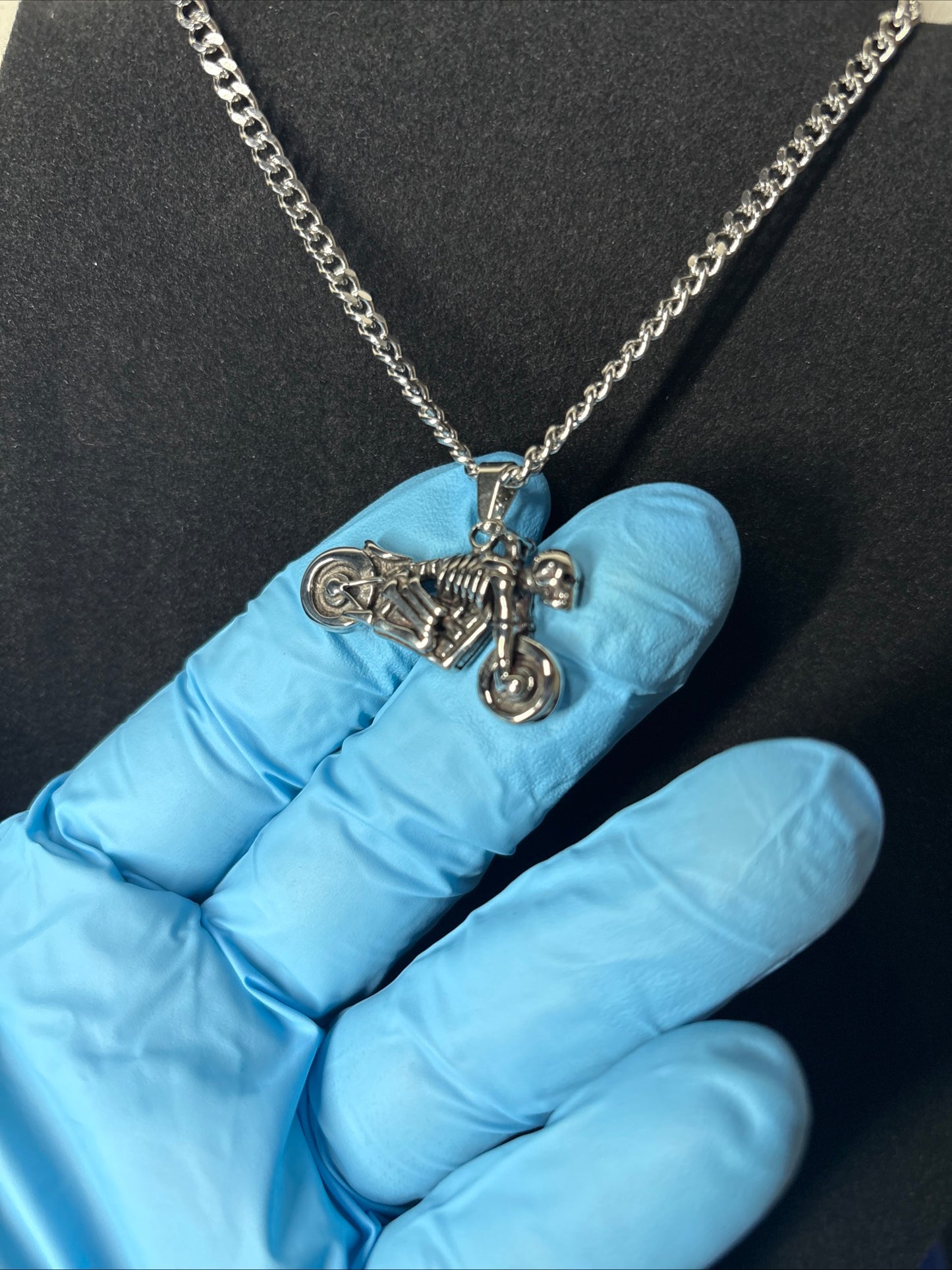 Stainless Steel Skull Motorcycle Pendant